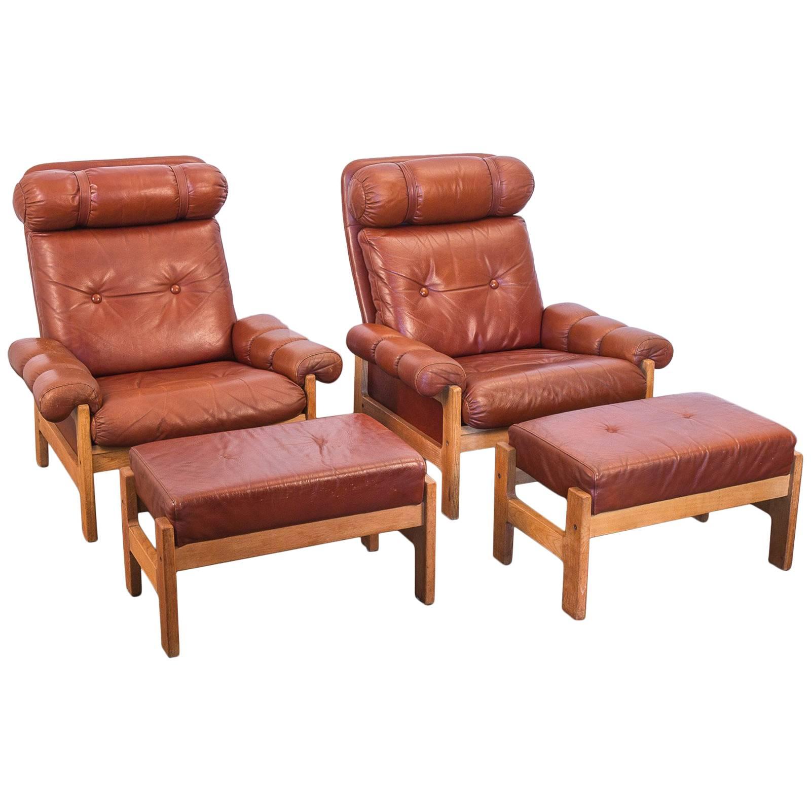 Pair of Tufted Chestnut Lounge Chairs