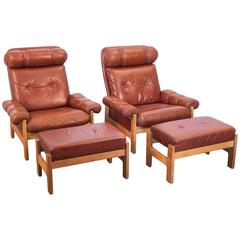 Vintage Pair of Tufted Chestnut Lounge Chairs
