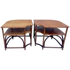 Mid-Century Pair of Rattan and Mahogany Two-Tier Side Tables 3