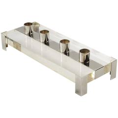 Mid-Century Modern Lucite and Silver Plate Candlestick Candleholders, 1970s 1