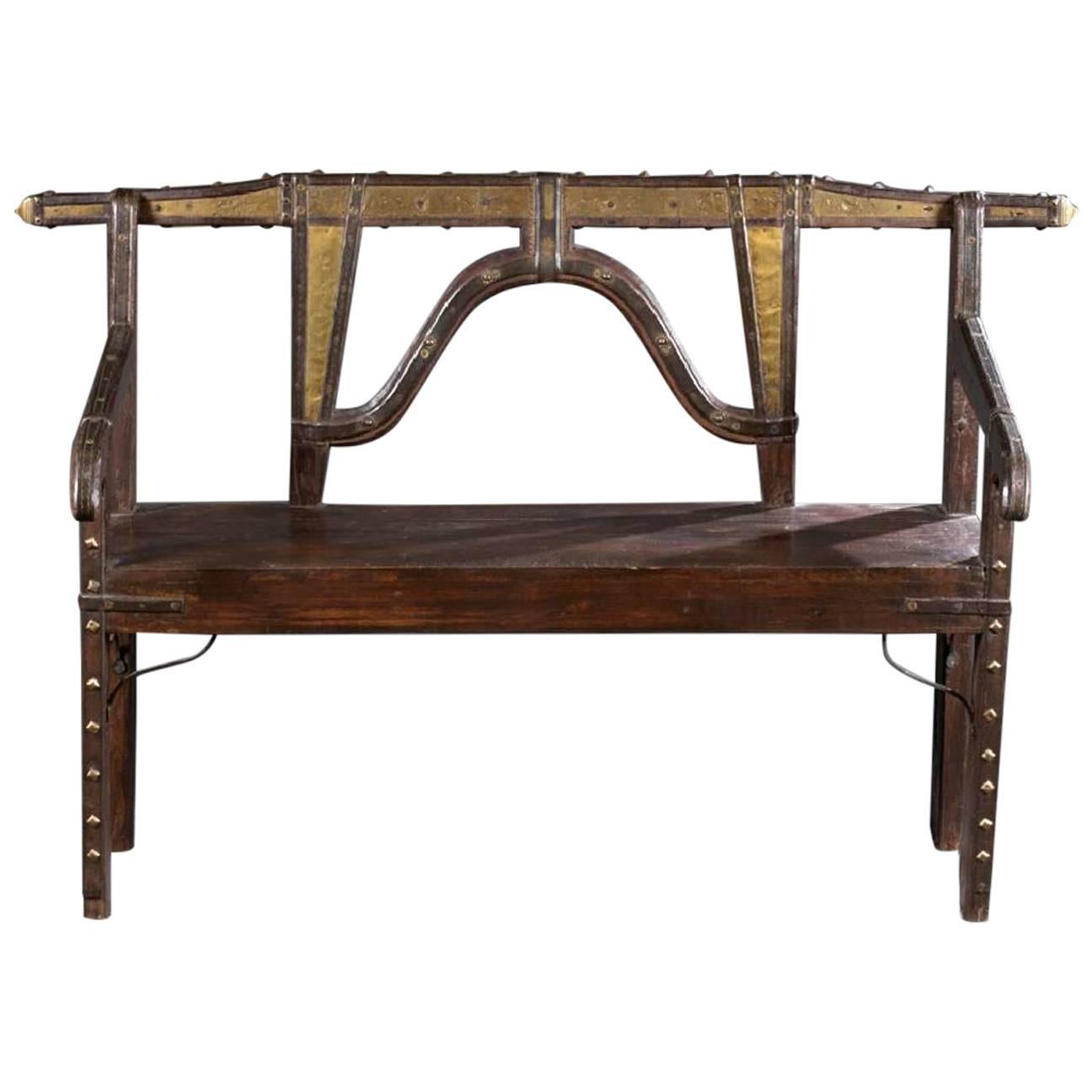 Spanish Colonial Wood and Metal Bench