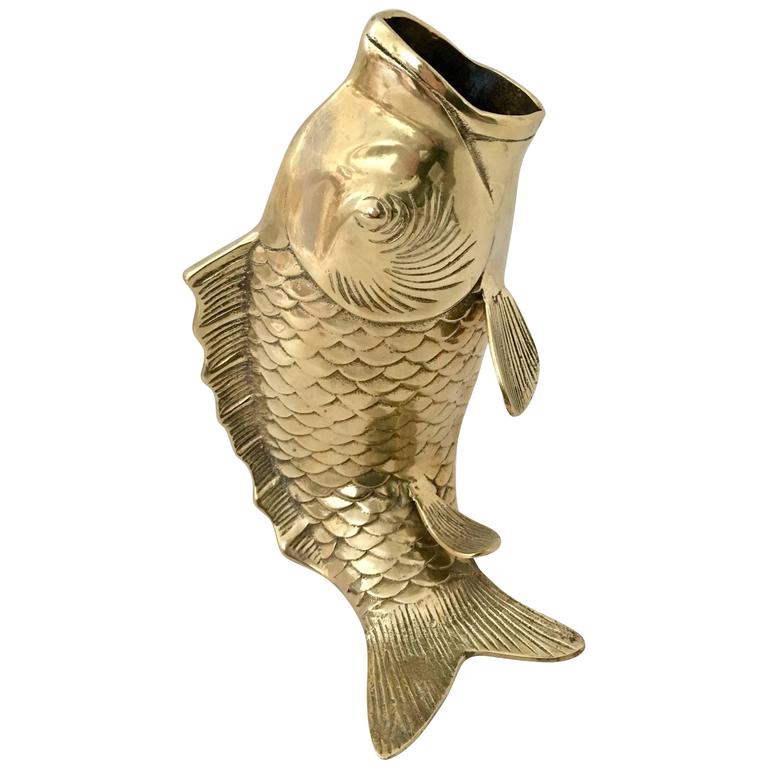 Mid Century Large Solid Brass Koi Fish Vase Sculpture At 1stdibs