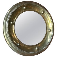 Antique Italian Round Mirror in Brass, 1920