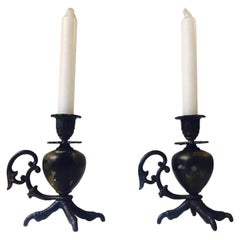 Pair of Antique Talon, Rooster Claw Chamber Candlesticks, Early 20th Century