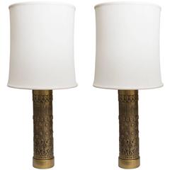 Pair of Mid-Century Brass Archaic Style Table Lamps