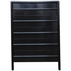 T.H. Robsjohn-Gibbings for Widdicomb Black Lacquer Highboy Dresser