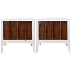 Pair of Lacquered Mid-Century Modern Sculptural Front Nightstands