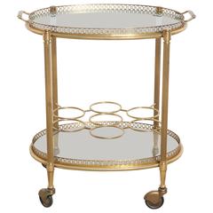 Oval Two-Tiered Brass and Glass Bar and Serving Cart or Trolley 11