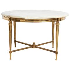 Round Maison Bagues Onyx and Brass Gilted Coffee Table, 1970s