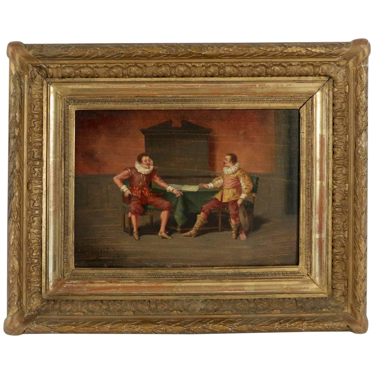 Canadian School Late 19th-Century Oil on Panel "The Conversation", Circa 1890 For Sale
