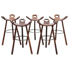 Vintage Five Bar Stools Attributed to Carl Malmsten, Sweden, 1950
