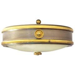 French Neoclassic Design, 1940s Bicolored Brass and Glass Mini Ceiling Lamp