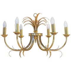 Hollywood Rengency, Belgian Bicolored Brass Pineapple Chandelier by Boulanger