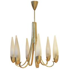 Mid-Century Italian Design, Brass and Glass Chandelier Fontana Arte Style 5