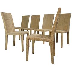 Set of Six Wooden Chairs Rattan 1935, Jean-Michel Frank for Ecart International