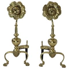 Pair of Polished Brass Flower Andirons 6