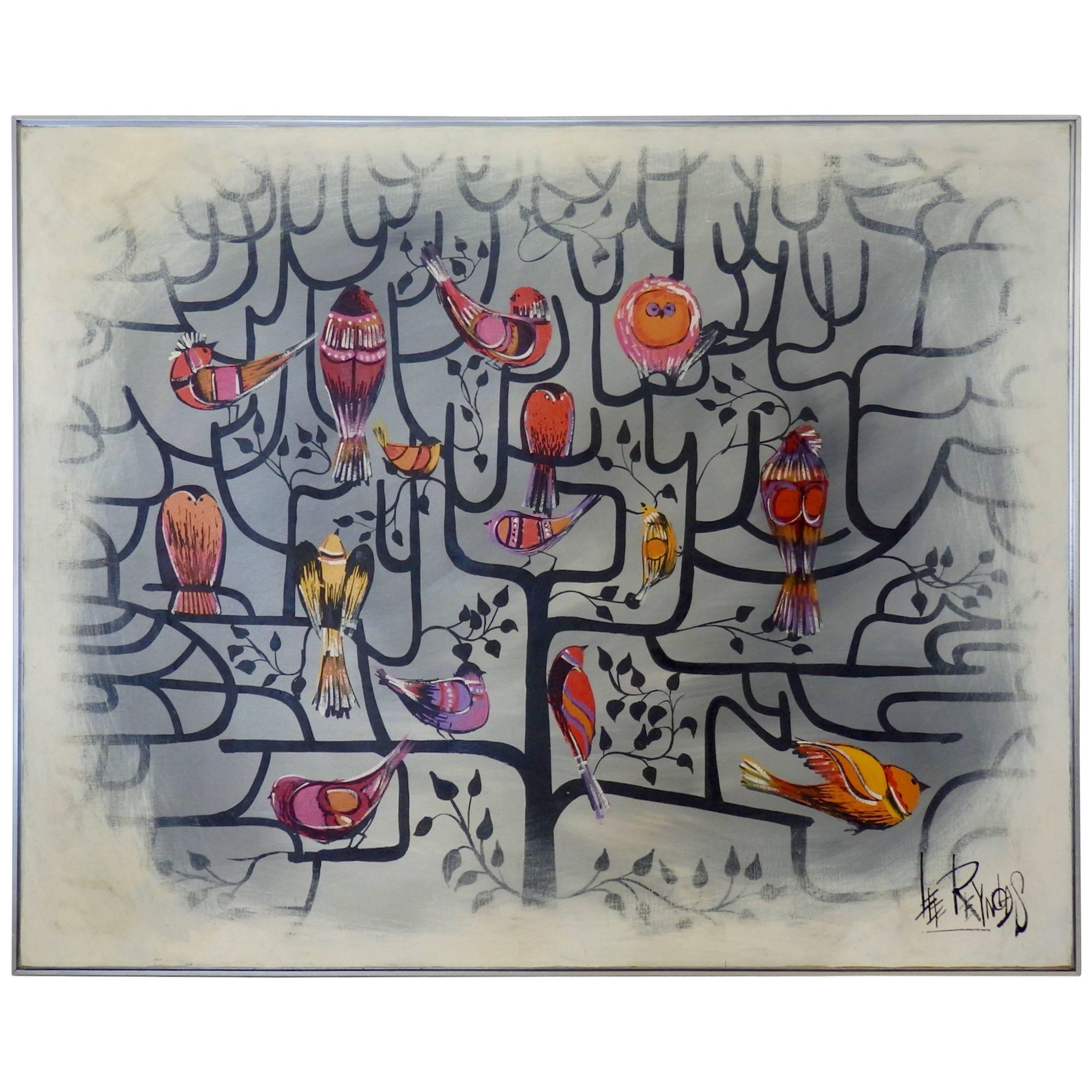 Large Format Lee Reynolds Birds of a Feather Tree of Life Op Pop Painting