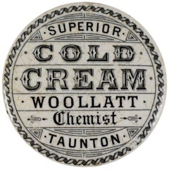 Antique Staffordshire Transfer Printed Pot & Lid, Woollatt Superior Cold Cream