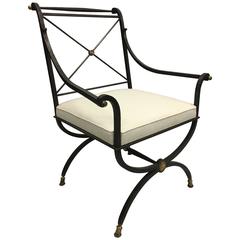 French Partially Gilt Wrought Iron Armchair or Lounge Chair by Gilbert Poillerat