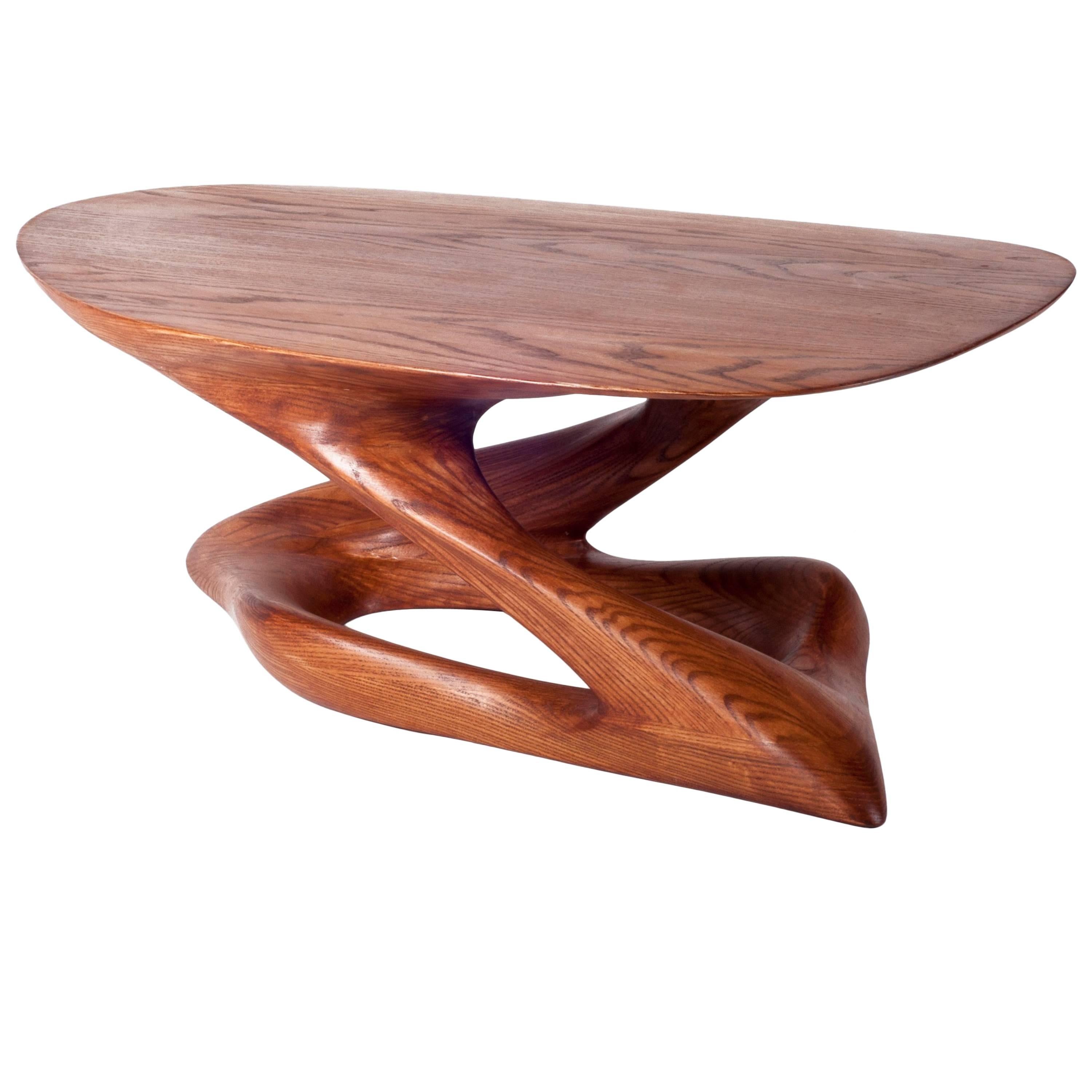 Table basse Plie d'Amorph, bois de frêne massif teinté noyer 