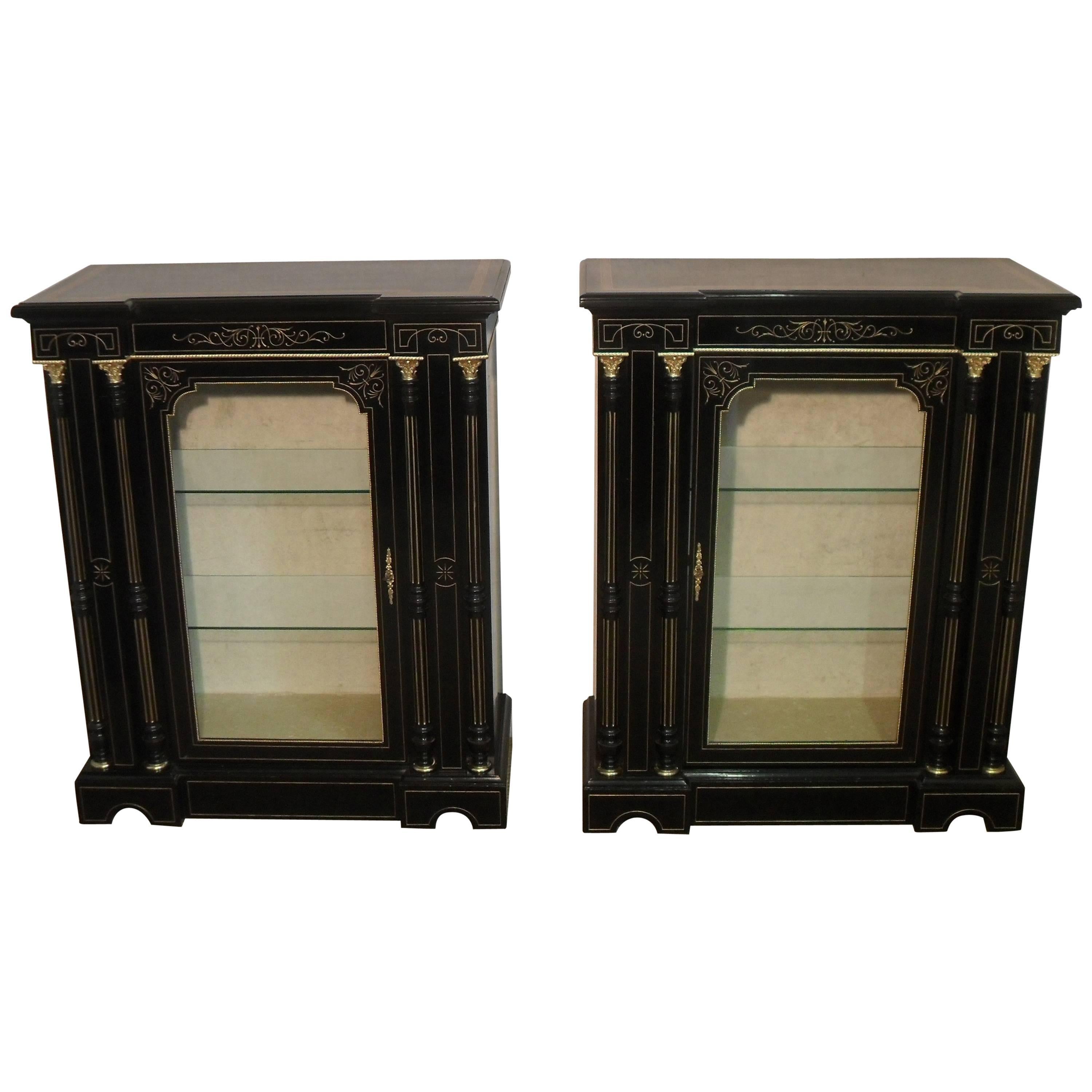 Pair of Victorian Aesthetic Movement Ebonized Display Cabinets or Bookcases