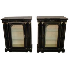 Antique Pair of Victorian Aesthetic Movement Ebonized Display Cabinets or Bookcases