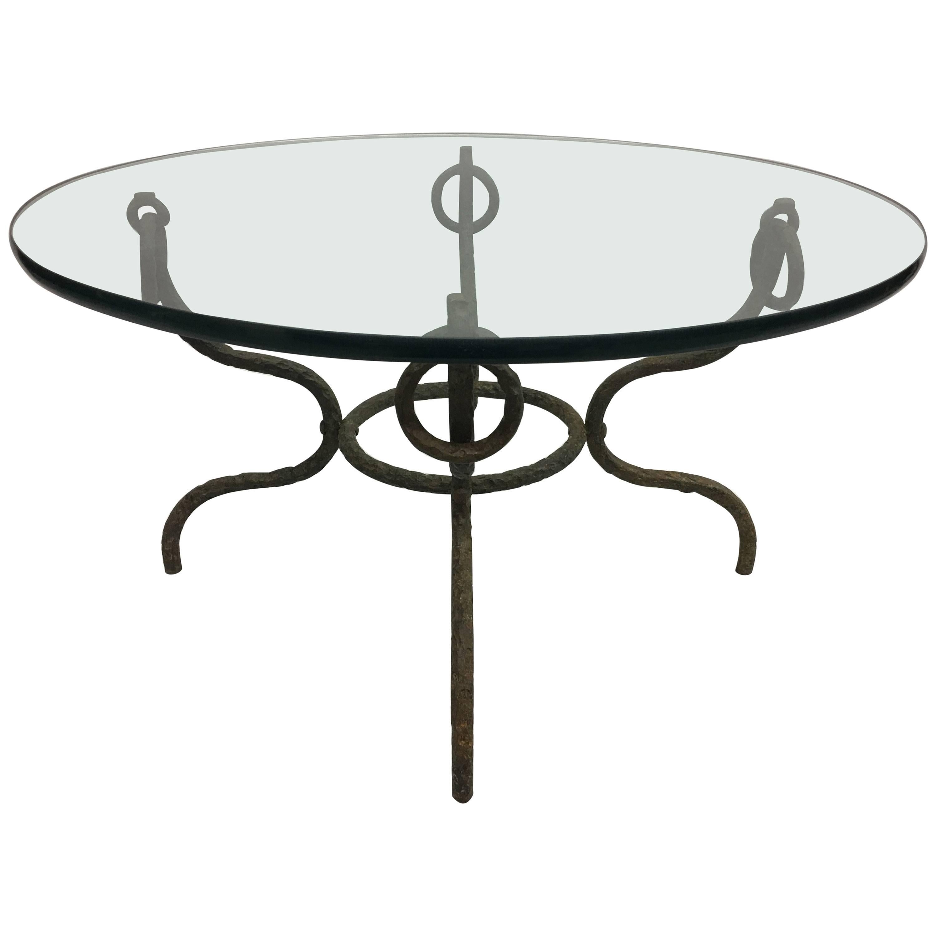 French Midcentury Hammered Iron / Bronzed Coffee Table in Style of Giacometti