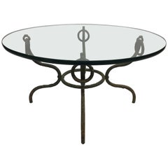 French Mid-Century Hammered Iron / Bronze Coffee Table, Style Giacometti