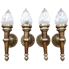 Four Huge Walllights Torches with Flame Glass