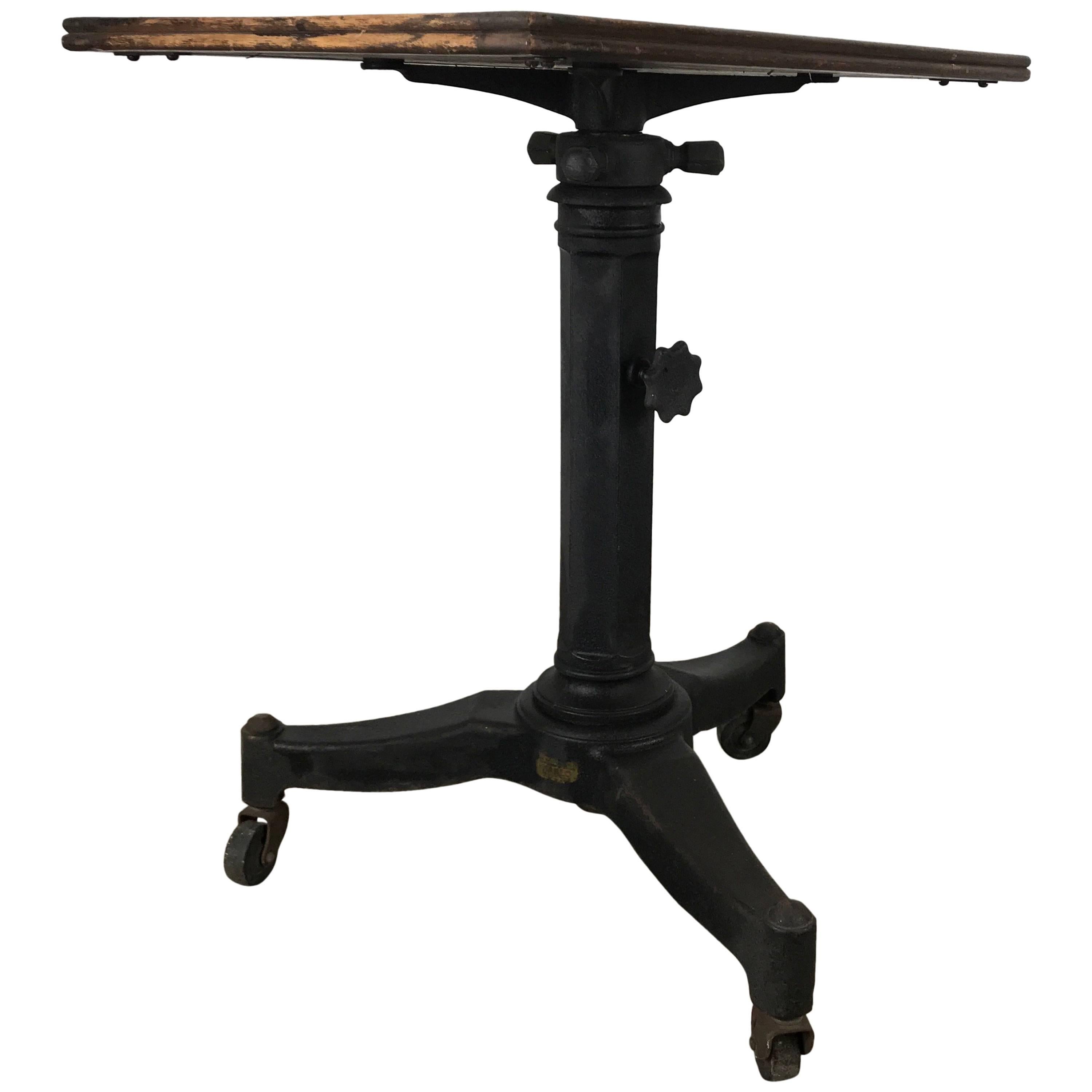 Telescopic Cast Iron and Wood Table/Stand, Karl Manufacturing Co.