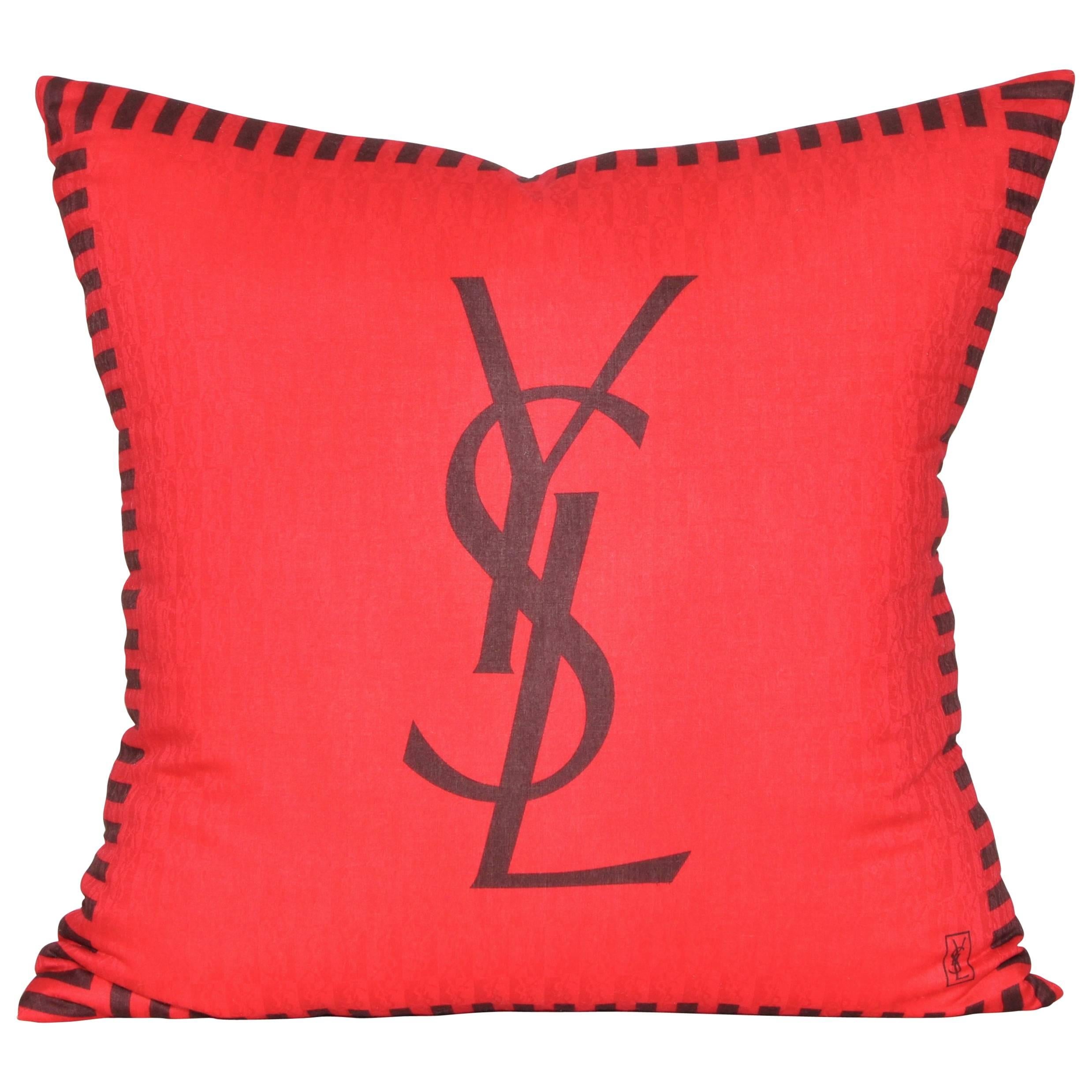 Large Vintage Christmas Red YSL Scarf Cushion with Irish Linen Pillow