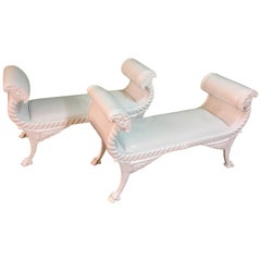 Pair of Claw Feet White Patent Leather Look Benches