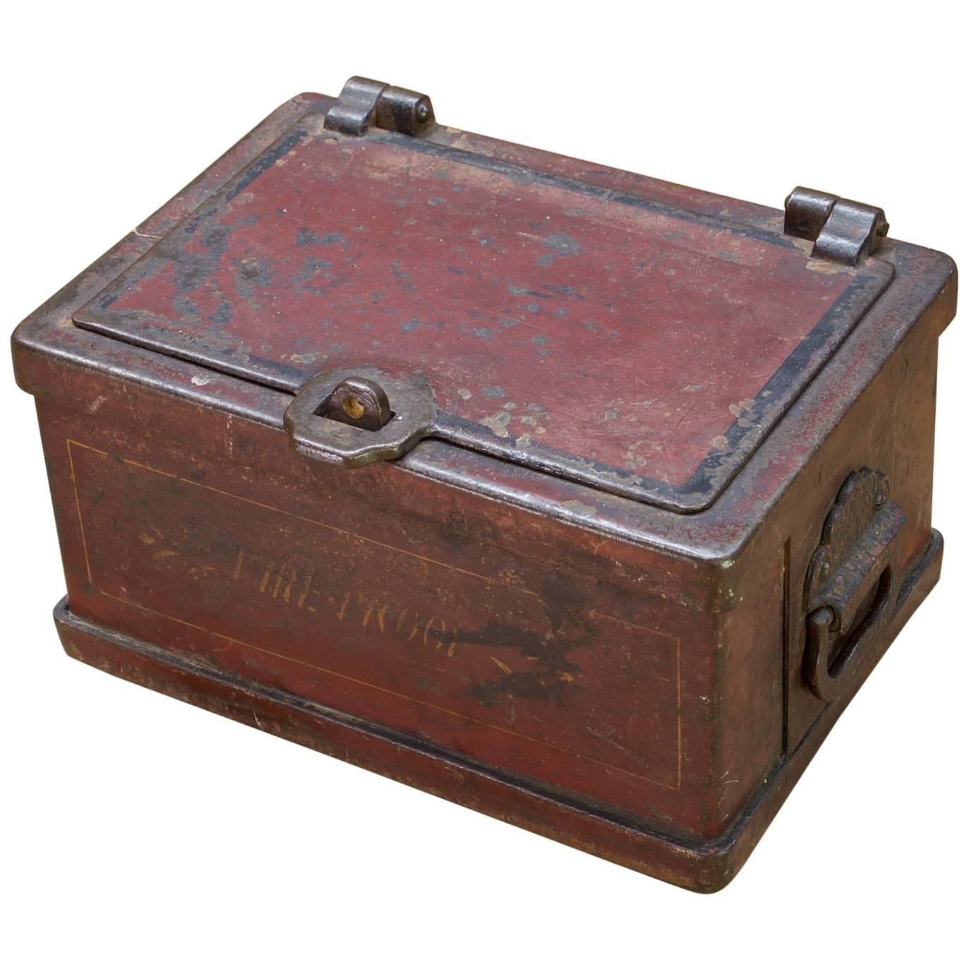 Victorian Cast Iron Patented Fireproof Strongbox Treasure Jewelry Chest Safe Box
