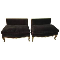 Pair of Small French Velveteen Settees