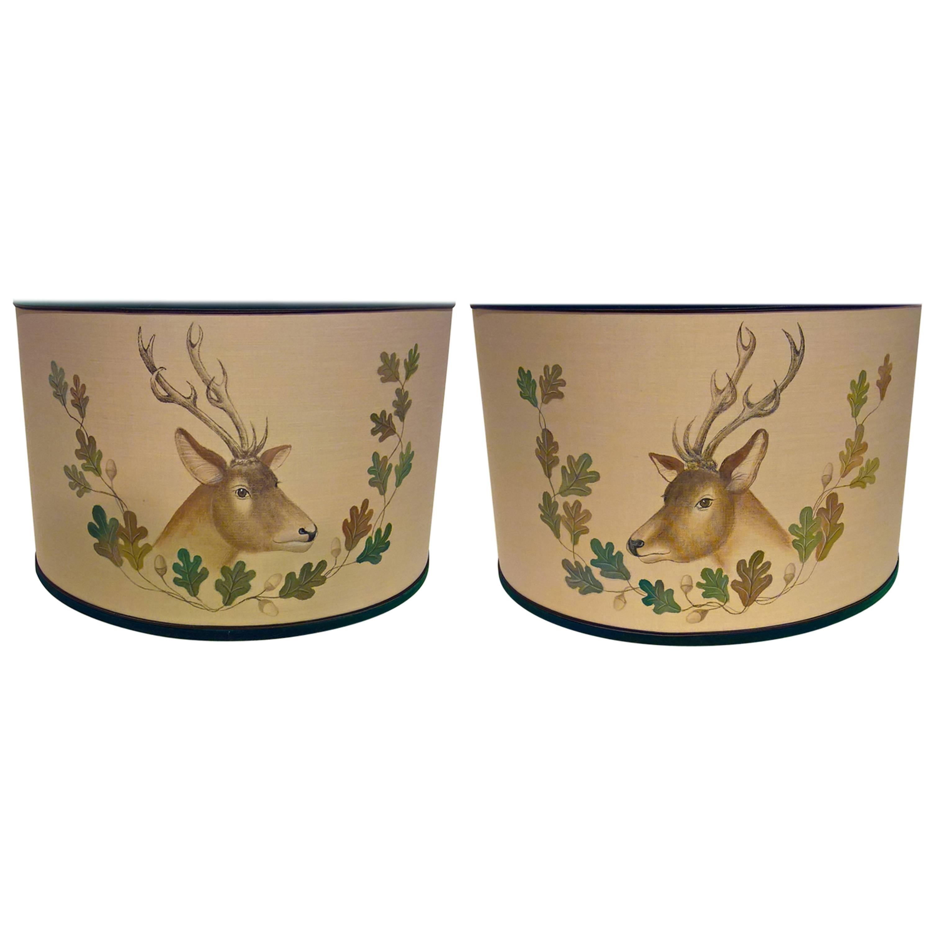  Black Forest Wall Light Shades with Hand-Painted Hunting Scene Sofina Kitzbuehe