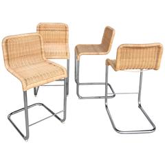 1970s Modern Style Wicker Barstools