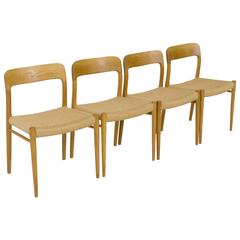 Set of Four Model 75 Chairs by Niels Otto Møller for J.L.Møllers Møbelfabrik