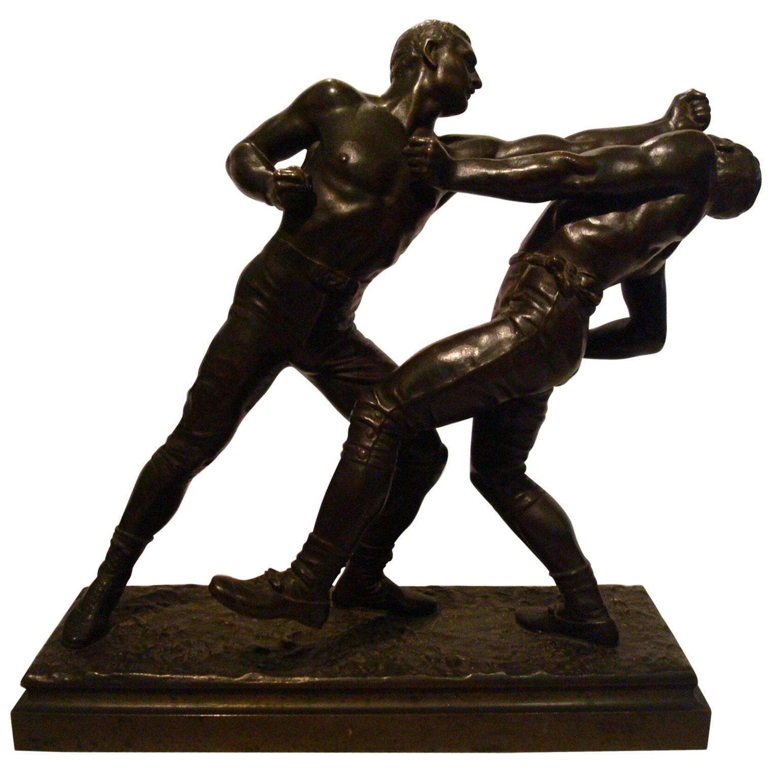 19th Century French Bronze Sport Pugilist Box Sculpture by E. Hebert
