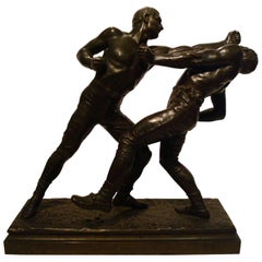 sculpture française du 19ème siècle en bronze de la boîte du pugiliste sportif par E. Hebert