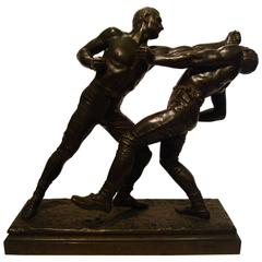 19th Century French Bronze Sport Pugilist Box Sculpture by E. Hebert