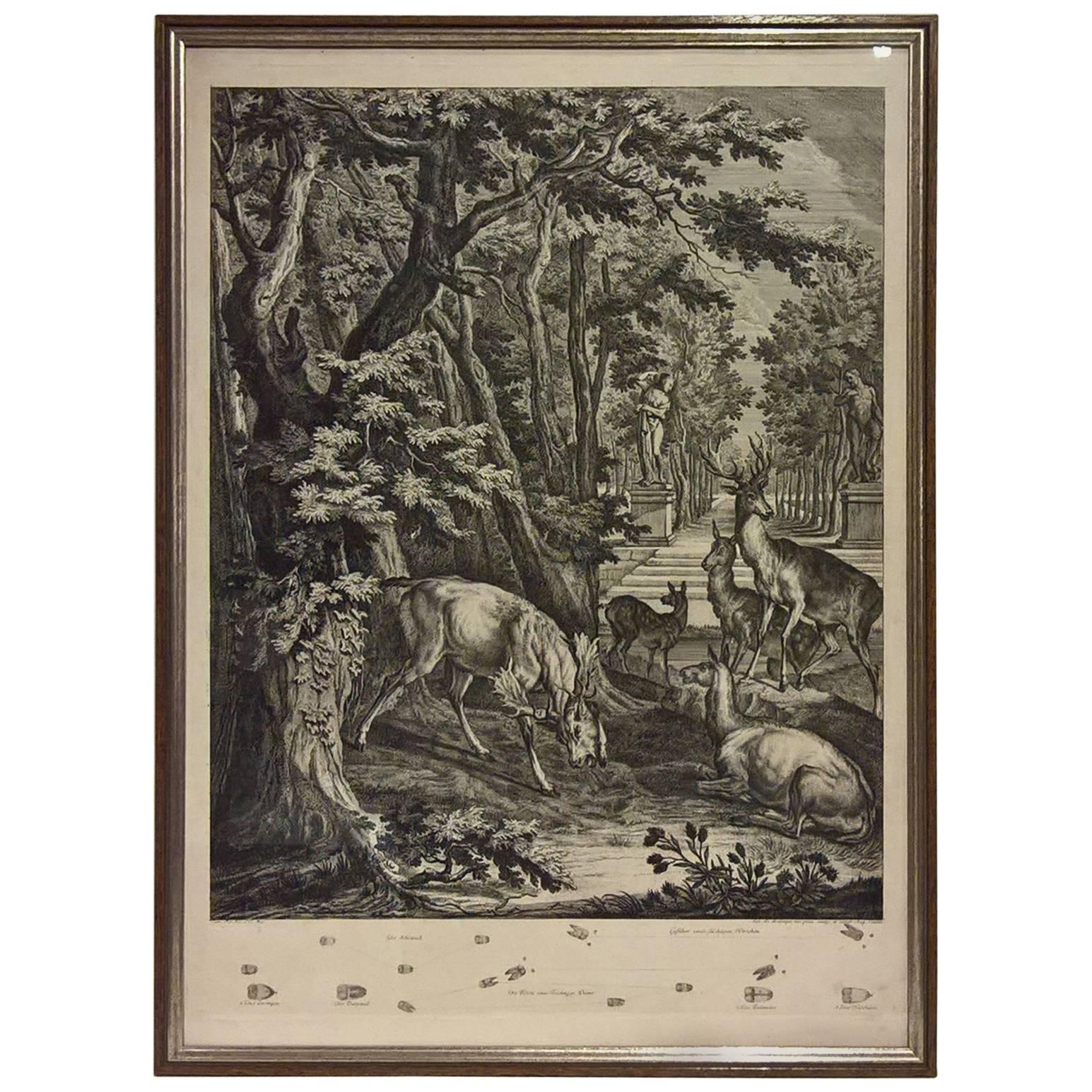 18th Century Black Forest Copperplate Johann Elias Ridinger with Hunting Scene