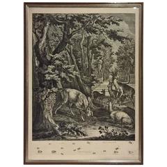 Antique 18th Century Black Forest Copperplate Johann Elias Ridinger with Hunting Scene