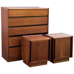 Handsome Dillingham Esprit Walnut Highboy Dresser and Matching Nightstands 4