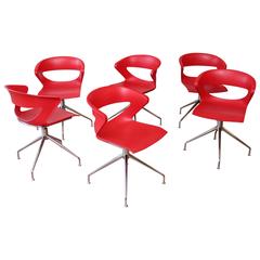Italian Red Kicca Swivel Base Chairs