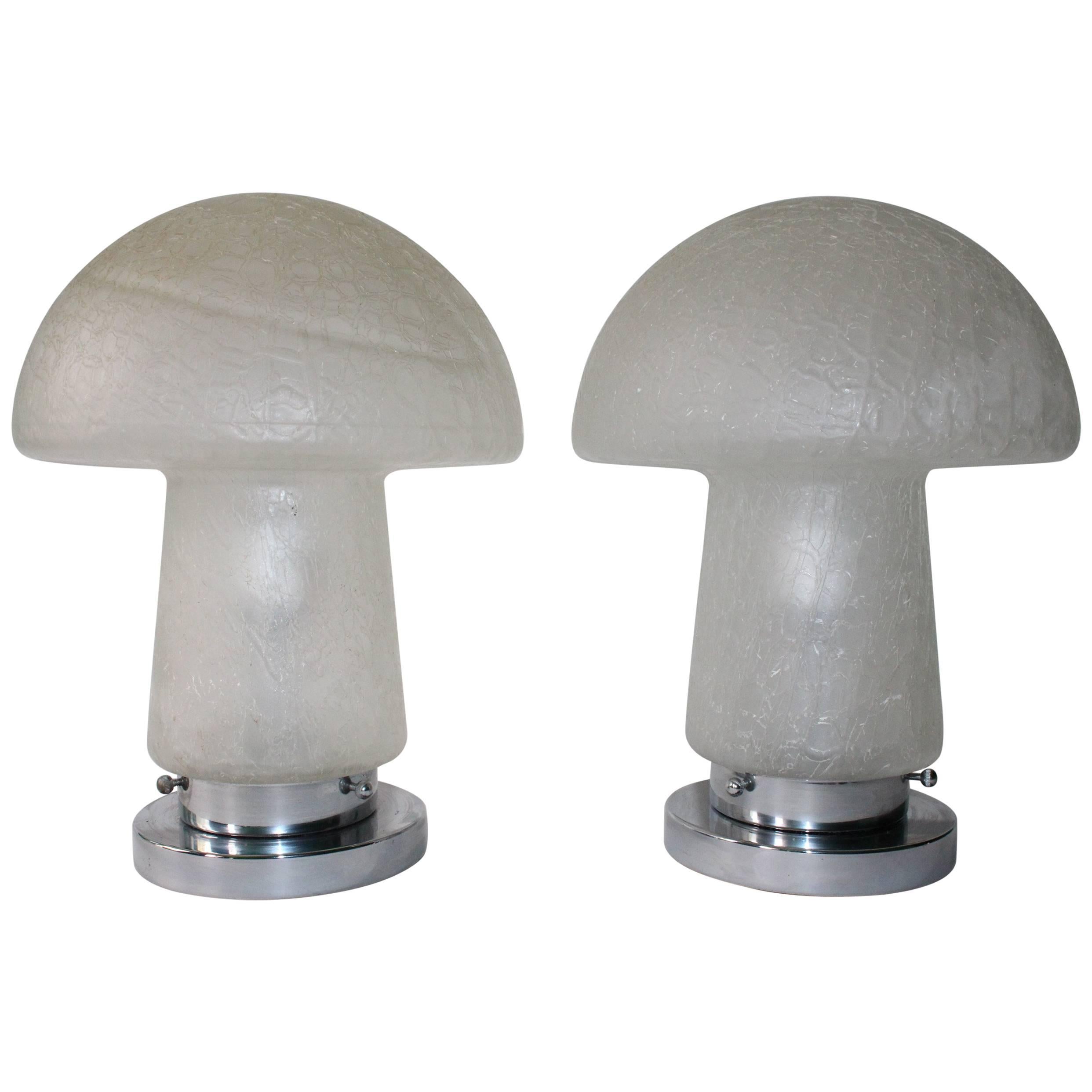 Pair of Italian Murano Glass Lamps in Mushroom Form