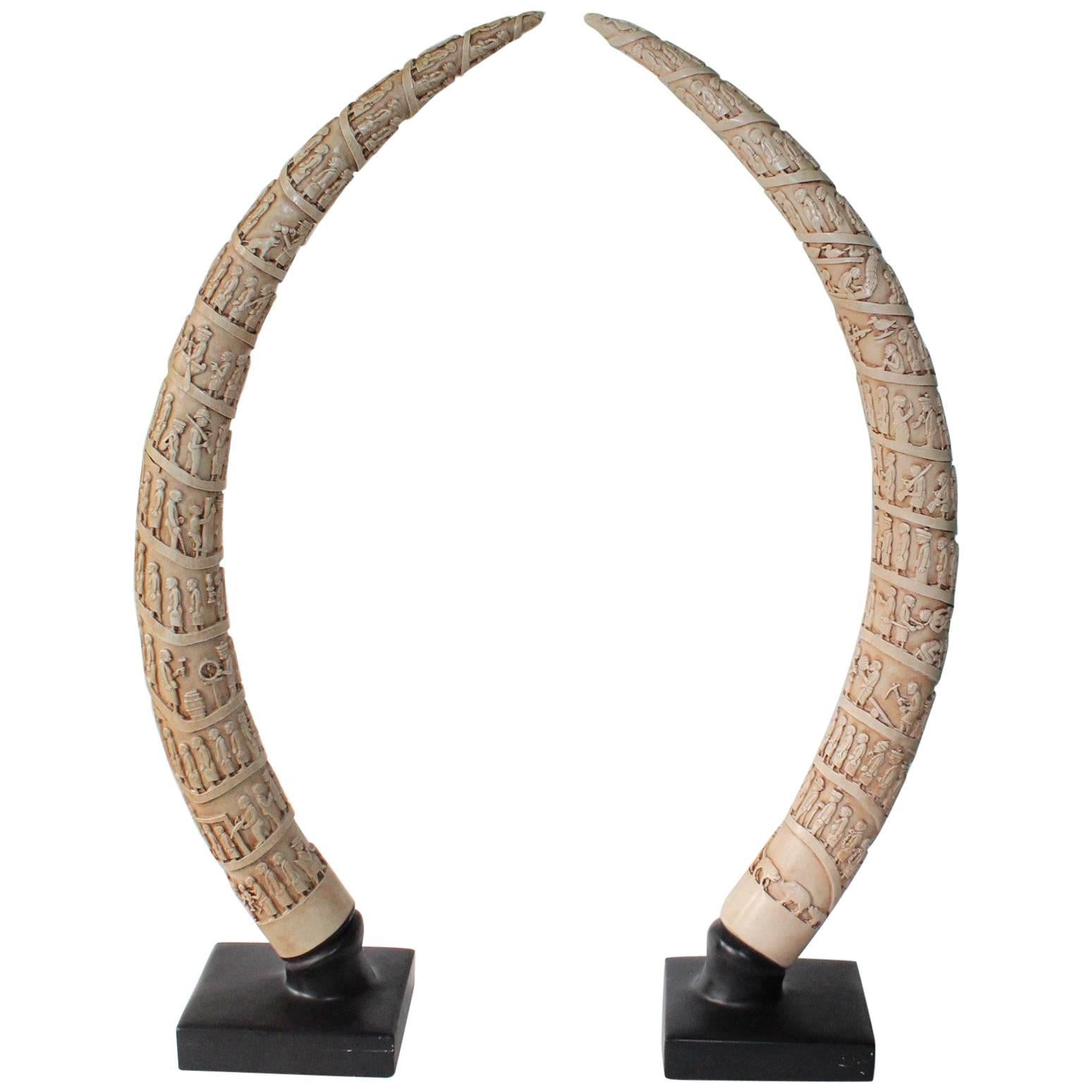 Carved Tusk Shaped Sculptures in Plaster by Austin, 1986