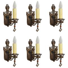 1 of 6 Single Bronze Sconce with Original Polychrome Finish