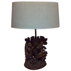 Black Forest Swiss Table Lamp Wood Hand-Carved Sculpture