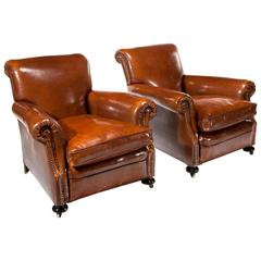 Fine Pair of Antique Leather Club Armchairs