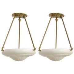 Pair of Carved Alabaster and Brass Chandeliers 9
